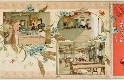 在工厂制备意大利面，c.1900 作者 法语学校