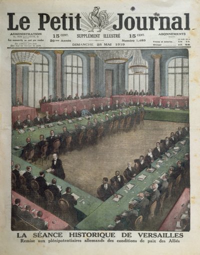 1919年5月7日在凡尔赛宫向德国代表介绍盟军和平条件，Le Petit Journal封面，1919年5月25日 作者 法语学校