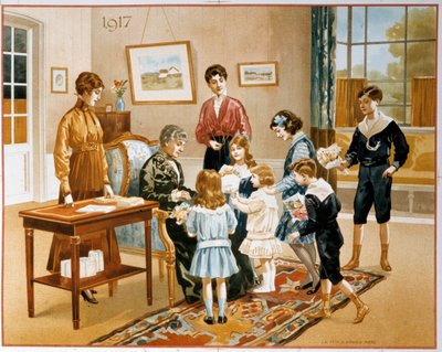 一位老年妇女向寄宿学校的孩子们赠送礼物 作者 法语学校