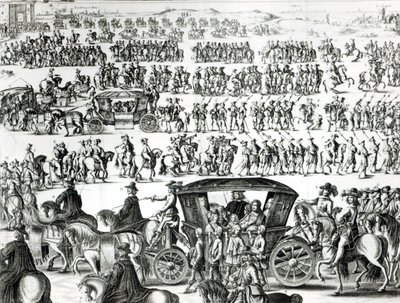 1649年8月18日，年轻的国王路易十四进入巴黎市的游行队伍，详细信息 作者 法语学校