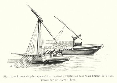 配备马刺的桨帆船； 根据 Breugel the Old 的图纸，由 Huys 神父的坟墓 作者 法语学校
