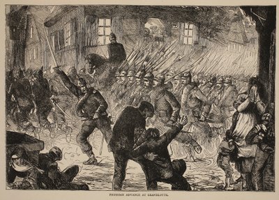 普鲁士人在Gravelotte前进，插图来自Cassells法国和德国之间的战争历史，1870-1871 作者 法语学校