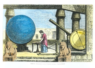 托勒密（c.90-168）（Claudius Ptolemaeus）在亚历山大的天文台，来自路易斯菲耶尔的La Vie des Savants Illustres（后来的着色） 作者 法语学校
