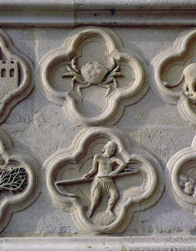 Quatrefoils描绘巨蟹座和六月，c.1220 作者 法语学校