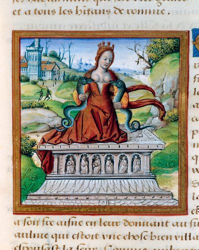 克里奥帕特拉女王和两条蛇，约 1505 年（微型画） 作者 法语学校