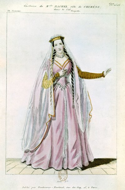Rachel扮演Chimene在皮埃尔·科内尔（1606-84）的“Le Cid”角色中由Hautecoeur-Martinet印刷 作者 法语学校