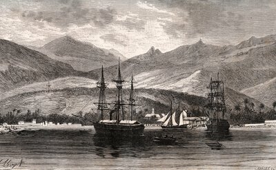 Rade de Taiti - Tahiti - engraving in “La France illustree: geographie, histoire, administration statistique” by V.A. Malt-Brown. 1884 作者 法语学校