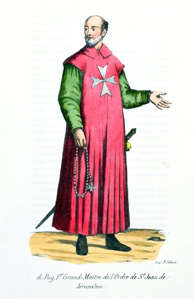Raymond de Puy（1120-5860）耶路撒冷圣约翰勋章的第一位大师，1842年Helyot神父的修道院命令的历史和服装插图 作者 法语学校