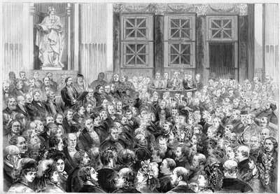 奥马尔公爵亨利-德奥尔良（1822-1897），法国军人、政治家和历史学家在法兰西学院的接待。巴黎，1873年4月3日。1873年4月12日《世界画报》第834期上的版画。 作者 法语学校