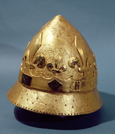 重建查理六世（1368-1422）的镀金头盔，发现于1986年的卢浮宫发掘（金属） 作者 法语学校