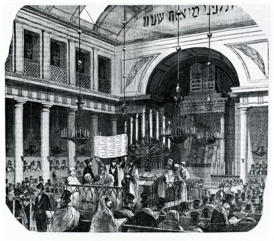 Rosh Hashana旧巴黎犹太教堂的宗教仪式，Edmond Texier的Le Tableau de Paris插图，1852年在巴黎出版 作者 法语学校