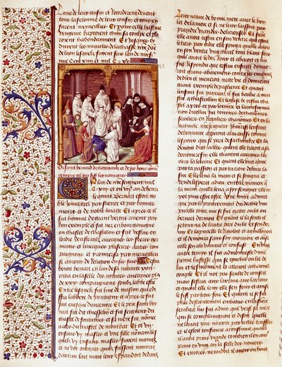 圣贝尔纳（San Bernardo di Chiaravalle）（1090-1153 年）的孩子。他在画面的中间，头上有一个光环。文森特-德-博瓦（Vincent de Beauva）所作《历史的记忆》（Speculum Historiale）（1196 毫秒，372 对开页）中的微型画 作者 法语学校
