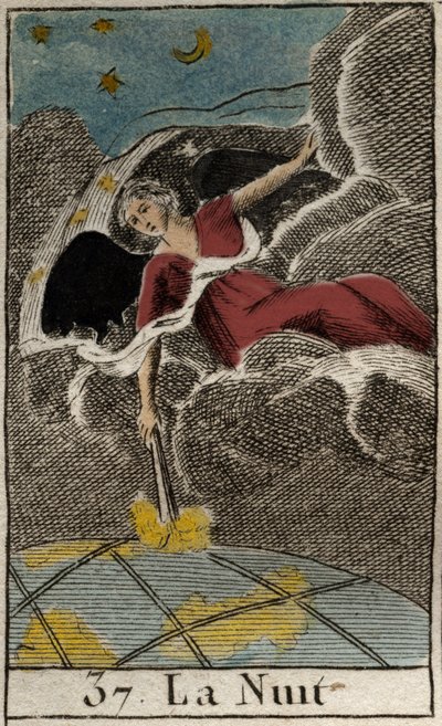 夜（Nyx）的代表，黑暗的女神。(Nyx (The Night)，黑暗女神)。摘自皮埃尔-布兰查德1803年的《青年神话》。 作者 法语学校