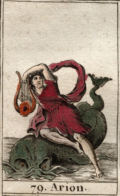 代表希腊传奇诗人 Arion de Methymne，用他的 cithare 来迷惑海豚（Arion 的代表，希腊诗人通过演奏 kithara 来迷惑海豚）。 出自 Pierre Blanchard 1803 年的《青春神话》。 作者 法语学校