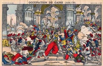 Representation of the revolt of the inhabitants of Cairo against the French occupation led by Bonaparte on 21 October 1798. Epinal imaging 作者 法语学校