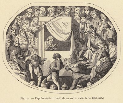Representation theatrale au XIVe s, Ms de la Bibl nat (engraving) 作者 法语学校