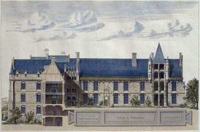 Chateaudun城堡的修复，建筑监视器的插图，由H. Penel雕刻（彩色雕刻） 作者 法语学校