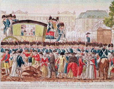 法国王室返回巴黎，1791年6月25日，队伍穿过协和广场（雕刻）。 作者 French School