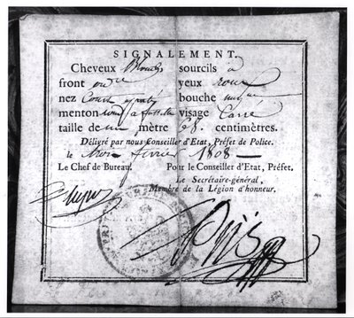 安全卡的反面，1808（笔和纸上的墨水） 作者 法语学校