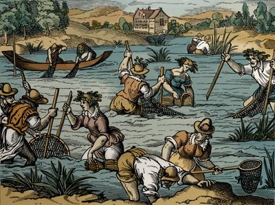 河流钓鱼，1584 年（雕刻） 作者 法语学校