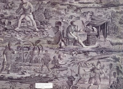 Robinson Crusoe，来自F. Pieters的设计，第1815-20页（滚筒印花棉） 作者 法语学校