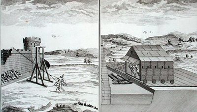 罗马攻城机械，摘自丹尼斯-狄德罗（1713-84）的《科学与计量学百科全书》，约1770年出版（雕刻）。 作者 法语学校