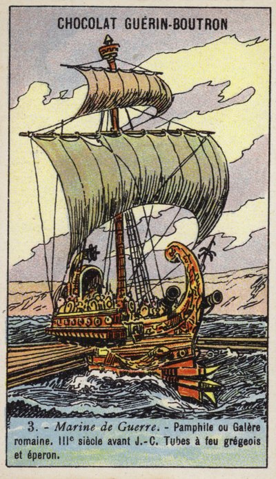 Roman galley, 3rd Century BC (chromolitho) 作者 法语学校
