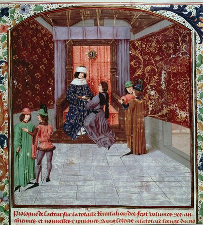 Roy 15 E IV f.14 爱德华四世从作者手中接过书，选自《Anciennes Chroniques d