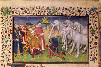 Royal 20 B. XX, fol.82v, Alexander given white elephants, from 