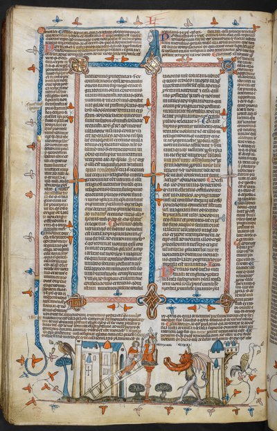 皇家 MS 10 E IV，f.209v，《画家与魔鬼》，出自格雷戈里九世法令，带有帕尔马伯纳德（“史密斯菲尔德法令”）的光泽，c.1300-40（牛皮纸） 作者 法语学校