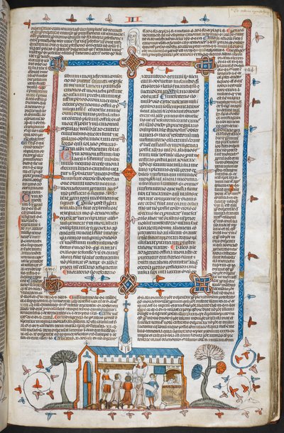 皇家 MS 10 E IV f.211r，基底页弥撒中的圣餐者场景，约 1300-40（羊皮纸上的钢笔、墨水和蛋彩画） 作者 法语学校
