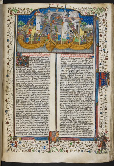 皇家 MS 15 E VI，f.207 科伦纳围攻船只的缩影，选自《诗歌与浪漫》或《塔尔博特-什鲁斯伯里书 作者 法语学校
