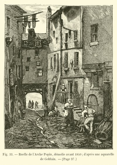 Arch Popin的车道，在1840年之前被拆除; dapres是Goblain的水彩画 作者 法语学校