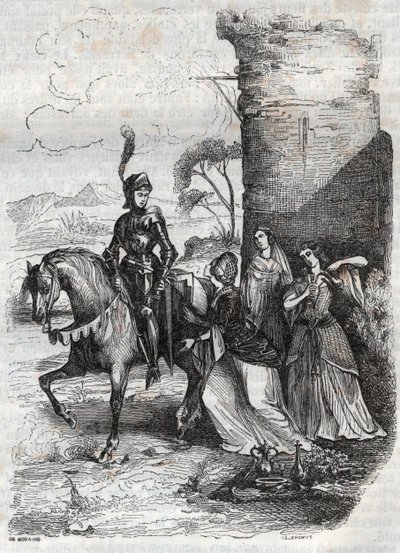 鲁杰罗（Ruggiero）和阿尔西纳（Alcina）宫廷的三只仙女-雕刻于1851年的奥兰多·弗里欧索诗 作者 法语学校