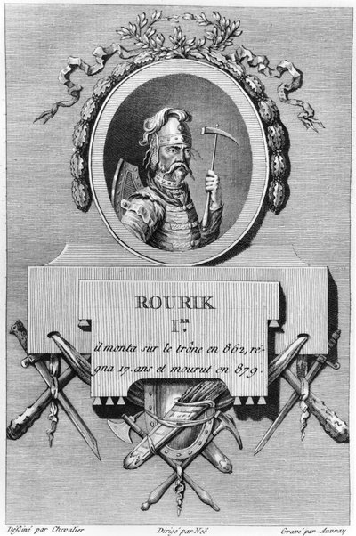 Rurik（d.887），俄罗斯的第一位沙皇，来自古代俄罗斯的物理，道德，公民和政治历史，由尼古拉斯·加布里埃尔·克勒克，巴黎，1783-85 作者 法语学校