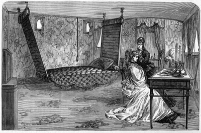 1874年爱丁堡公爵和公爵夫人使用的俄罗斯帝国列车：卧室马车。1874年4月6日在《世界画报》第886期上的版画。 作者 法语学校