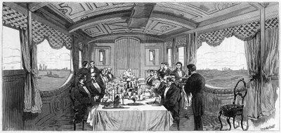 1874年爱丁堡公爵和公爵夫人使用的俄罗斯帝国列车：餐车。1874年4月6日在《世界画报》第886期上的版画。 作者 法语学校