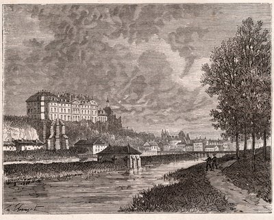 Sable-sur-Sarthe (Sable sur Sarthe) - 雕刻在 V.A. 麦芽棕色。 1884年 作者 法语学校
