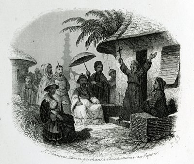 Saint Francois Xavier preaching Christianity in Japan. Engraving to Illustrer History and Description of Japan by Pere de Charlevoix, A.Mame et Compagnie editeurs, Tours 作者 法语学校