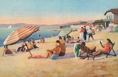 圣特罗佩：布依拉贝斯海滩（彩色石版画） 作者 法语学校