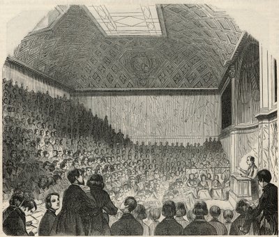 19世纪巴黎法兰西学院的课程厅--埃德蒙-特克西尔1852年在《巴黎表》中的版画。 作者 法语学校