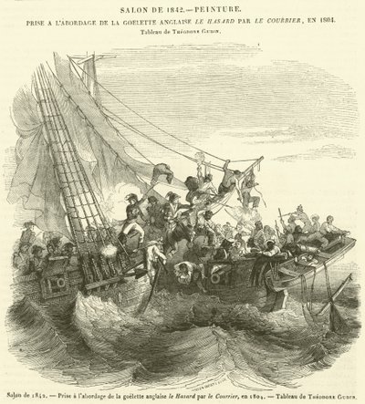 1842年的沙龙，《信使报》1804年登上英国双桅船Le Hasard号（雕刻）。 作者 法语学校