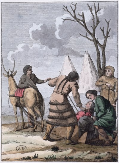 Samoyede婚姻，1811年（彩色雕刻） 作者 法语学校