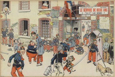 讽刺将征兵制度引入法国军队。 Le Rire 插图（彩色石版画） 作者 法语学校