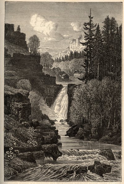 Saut du Doubs (chute cascade) Franche-Comte - "PATRIE "中的雕刻 - LUCIEN HUARD的DESCRIPTION PECTURESSE DE LA FRANCE EN 6 VOLUES - 19世纪末 作者 法语学校