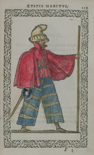 来自世界各地服装的苏格兰男子，于1572年在安特卫普出版（彩色木版画） 作者 法语学校