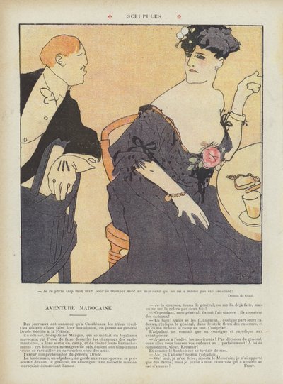 Scruples. Illustration for Le Rire (colour litho) 作者 法语学校