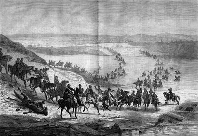 分离战争（1861-1865）或美国内战：斯图亚特将军的南方骑兵穿越波托马克河。11月22日《世界画报》第293期的版画。 作者 法语学校