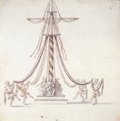 从名为Les Menus Plaisirs du Roi（wc和钢笔墨水在纸上）的系列中设置芭蕾舞，围绕桅杆跳舞的芭蕾舞 作者 法语学校