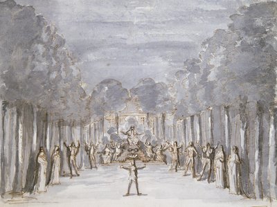 从名为Les Menus Plaisirs du Roi（笔和墨水在纸上）的系列中为歌剧院设计设计 作者 法语学校